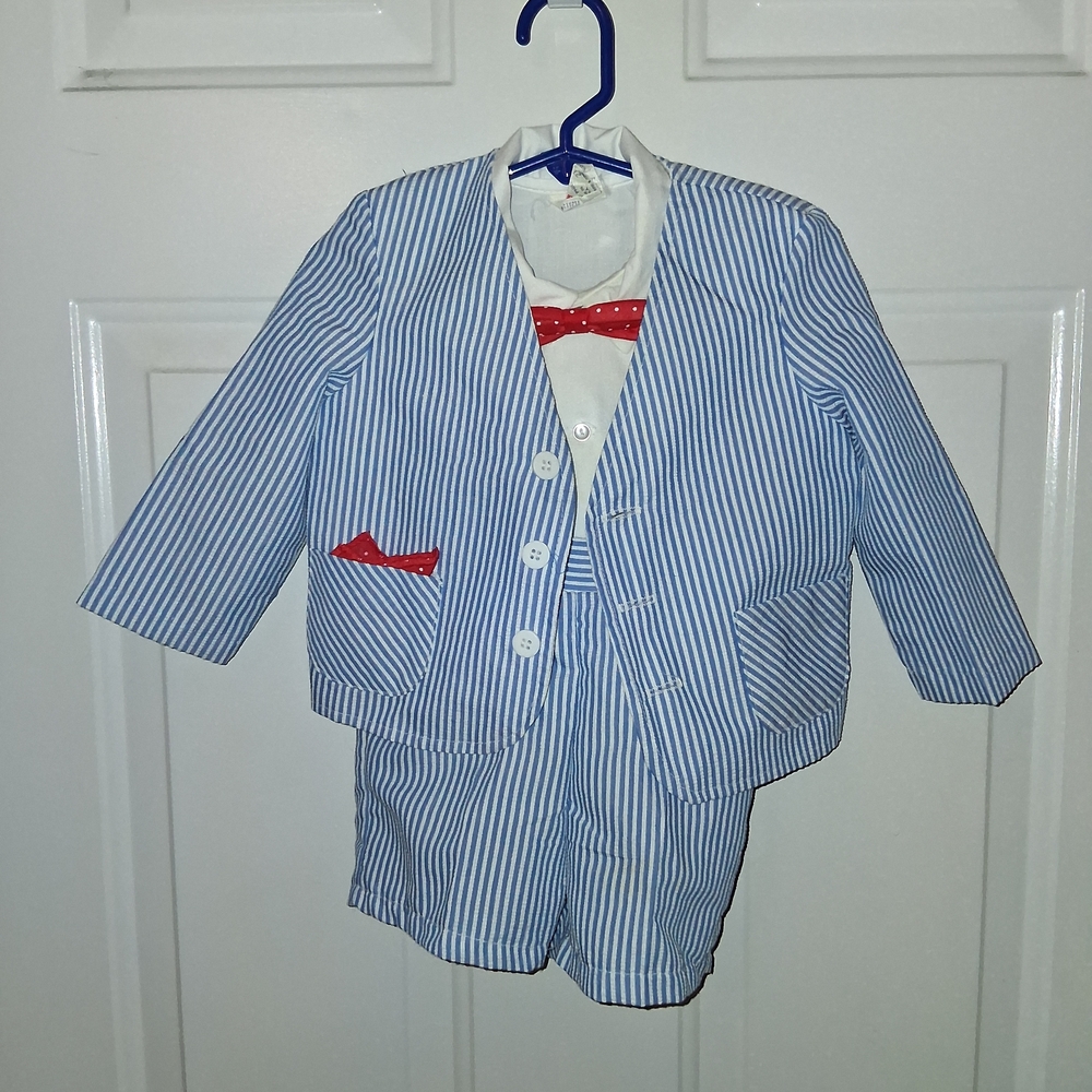 Vintage Good Lad Blue and White Striped Kids Matching Set